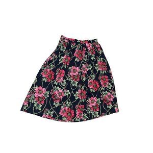 Herman Geist vintage pleated navy floral midi skirt 12 L